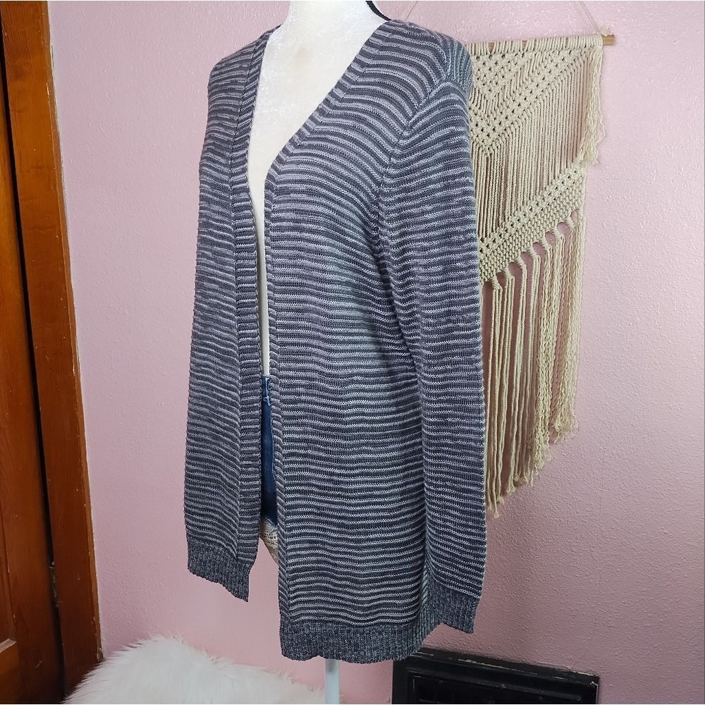 Maurices | Gray Striped Open Front Cardigan Sweater Large